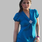 Turquoise cap sleeve knit top with brooch