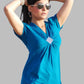 Turquoise cap sleeve knit top with brooch