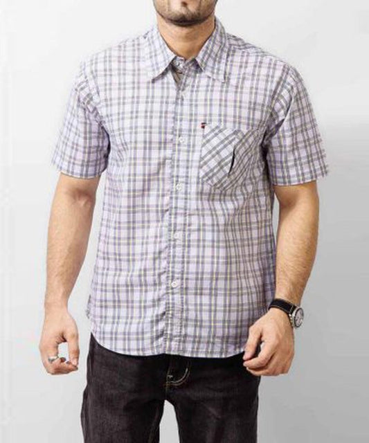 White Cotton Yarn Dyed Plaid Shirt