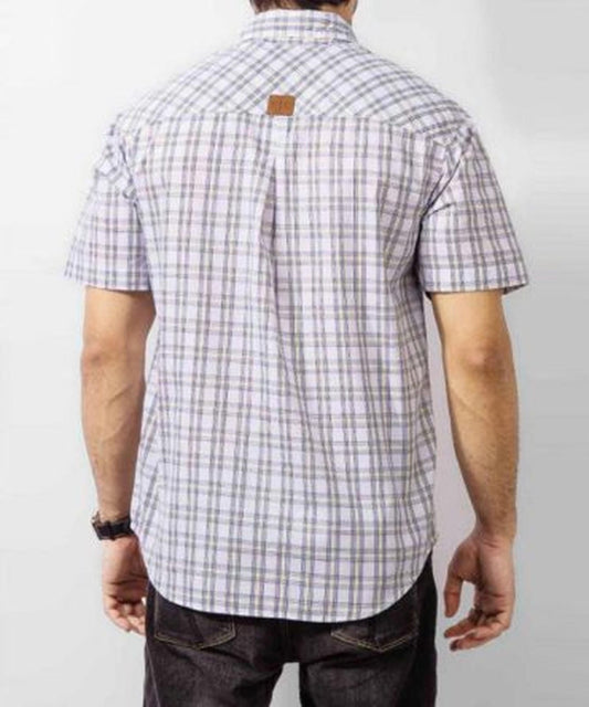 White Cotton Yarn Dyed Plaid Shirt