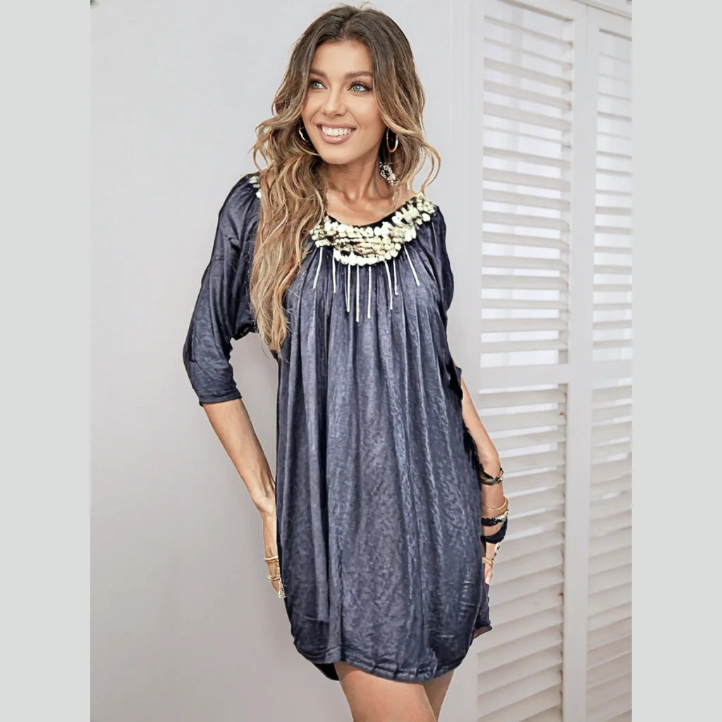 Coin Embellished Baby Doll Knit Top – Elegant & Trendy Style