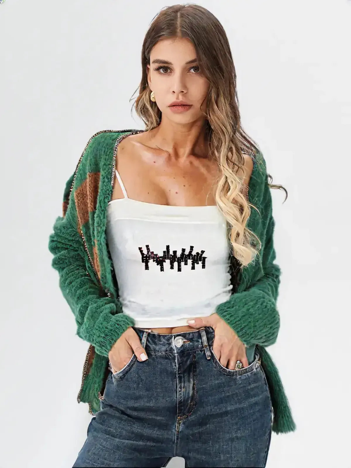White Studded Graphic Camisole Top – Chic Western Fashion