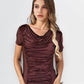 Half Sleeve Brown Ruched Drape Neck Top – Elegant & Timeless Style