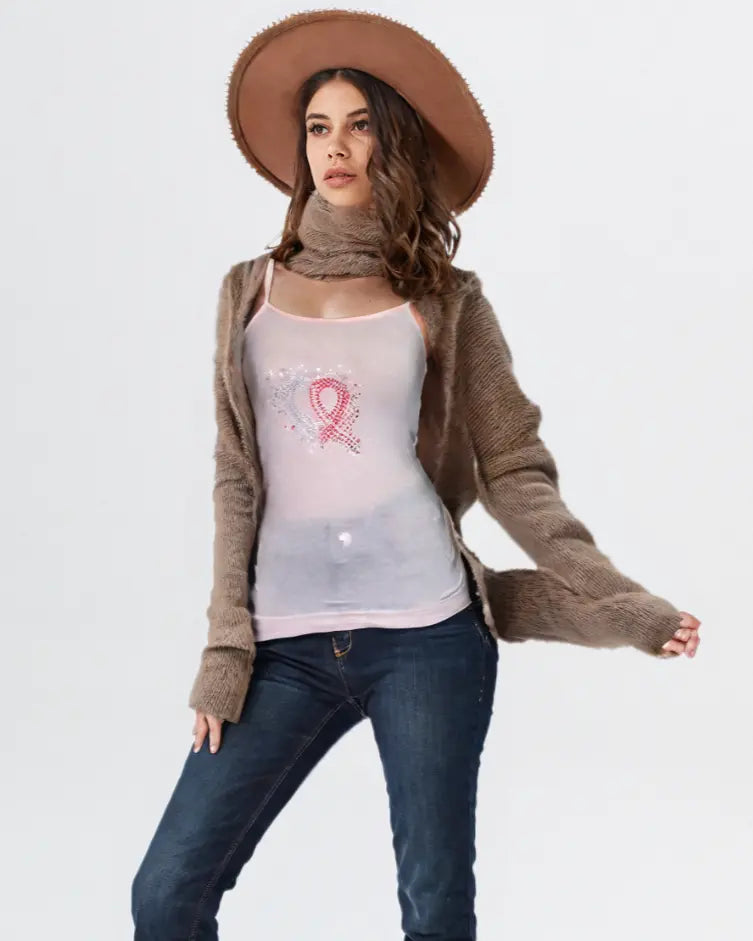 Pink Rhinestone Heart Camisole Top – Chic & Sparkly Style