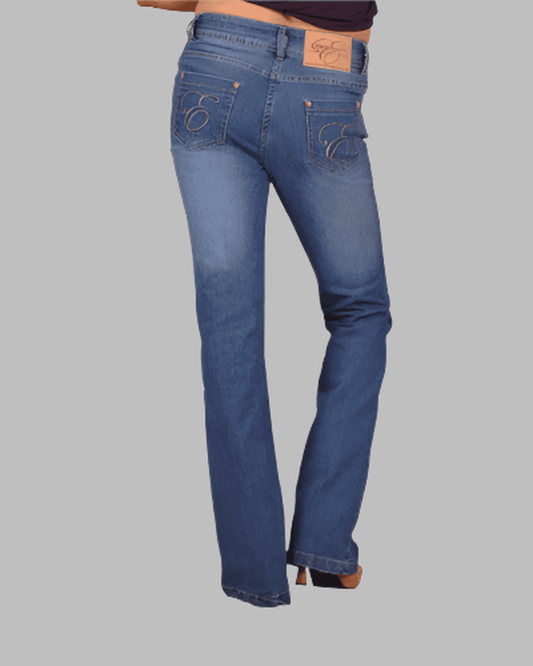Mid Blue Satin Weave Stretch Denim Boot Cut for women
