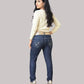 Dark Denim Stretch jeans with gold stitching back view