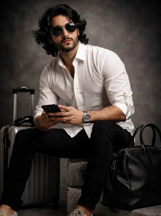White Men’s Long Sleeve Linen Shirt