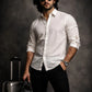 White Men’s Long Sleeve Linen Shirt