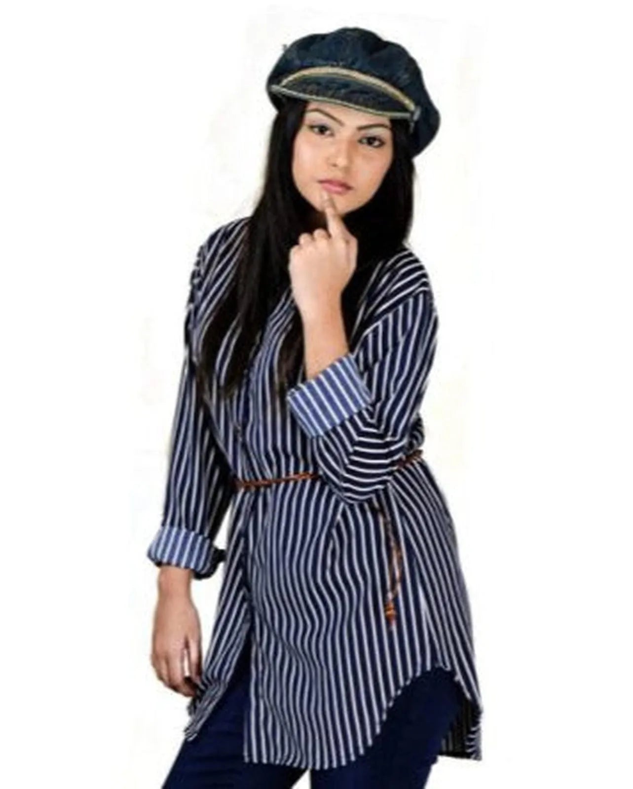 White & Blue Satin Stripe Shirt – Elegant Women’s Classic