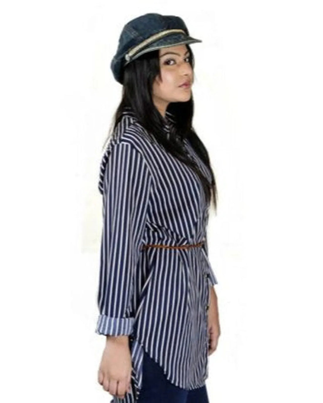 White & Blue Satin Stripe Shirt – Elegant Women’s Classic