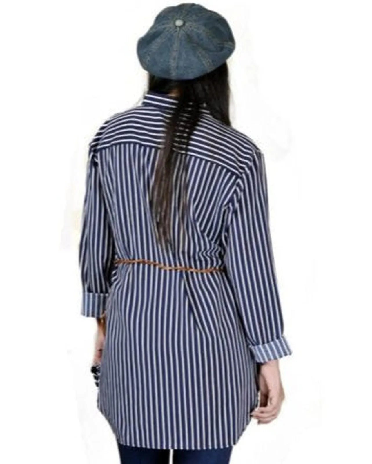 White & Blue Satin Stripe Shirt – Elegant Women’s Classic