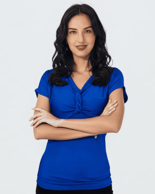 Women’s Braided Royal Blue Knit Top – Elegant & Modern Style