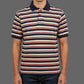 Striped polo shirt on a mannequin against a gray background