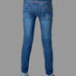 Blue jeans worn by a person on a white background