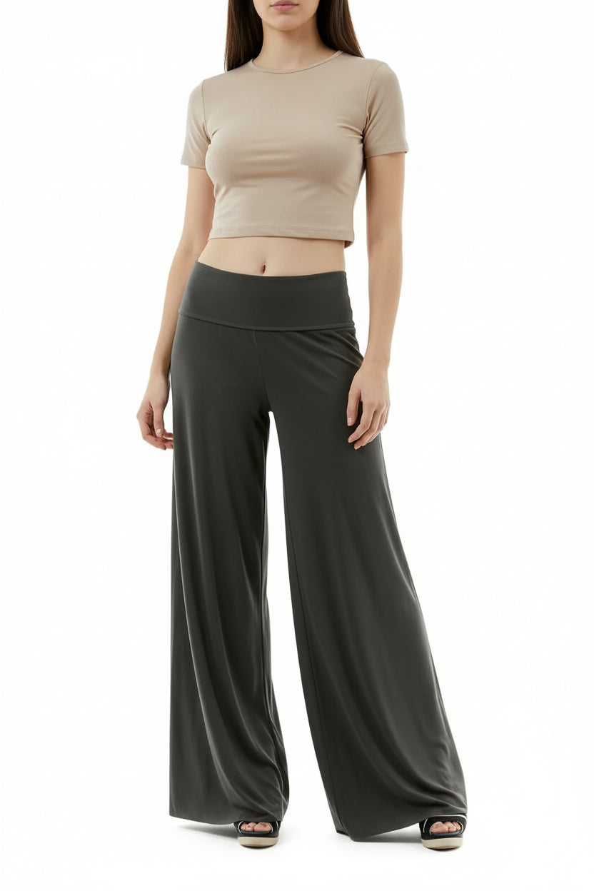Black wide-leg pants on a white background