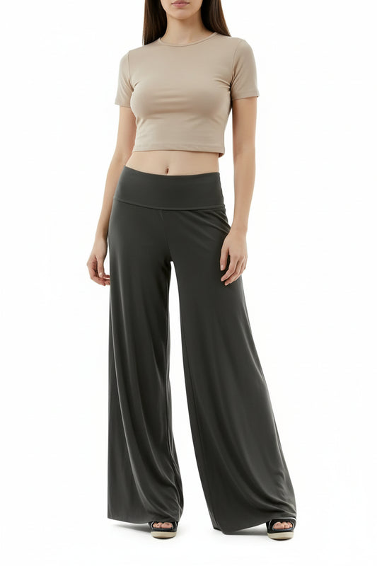 Dark gray wide-leg pants on a white background