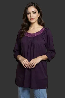Luxurious Purple Beaded Neckline Top
