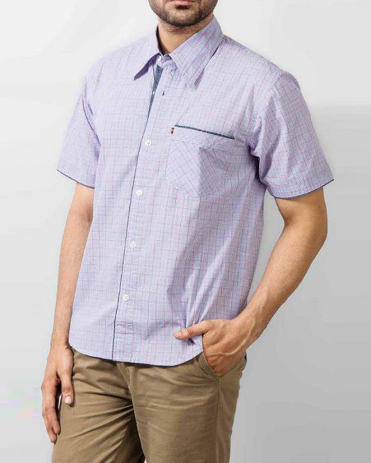 Light Blue Cotton Shirt With Micro Check Design