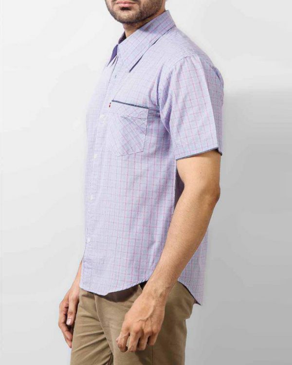 Light Blue Cotton Shirt With Micro Check Design