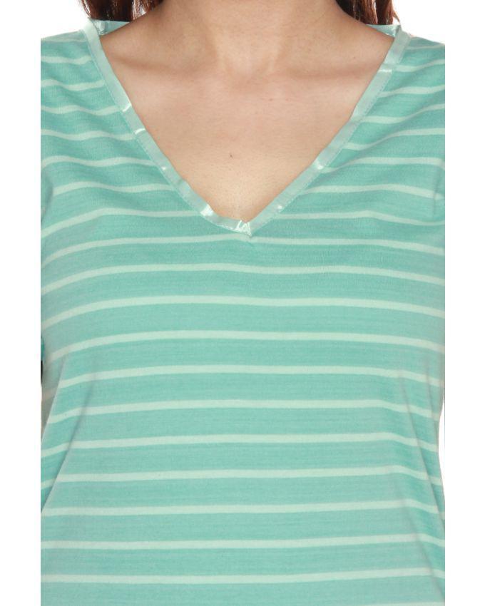 Mint colour V-Neck stripe t-shirt with satin piping