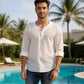 White Irish Linen Lace-up Shirt
