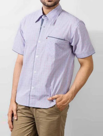 Light Blue Cotton Shirt With Micro Check Design