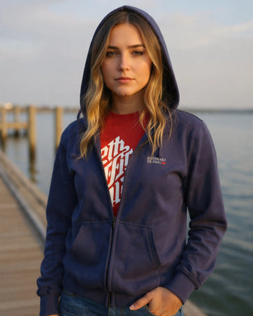 Uni-sex Navy Blue Zipper front Fleece Hoodie With Kangaroo Pocket