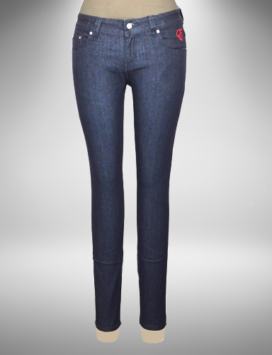 Dark wash low rise Skinny Jeans with tonal stitching