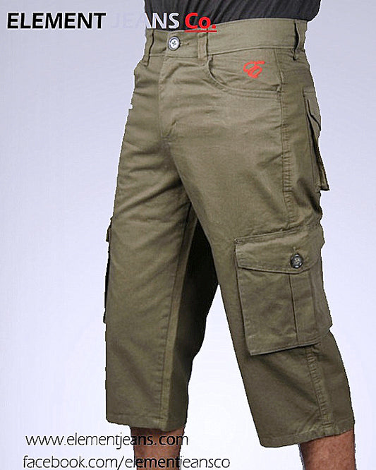 Olive Color Twill Cargo Shorts