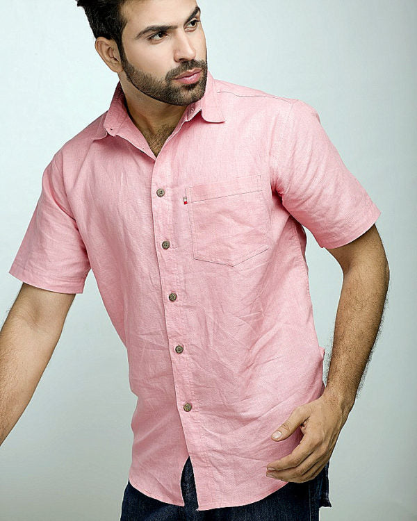 Coral Pink Irish Linen Shirt