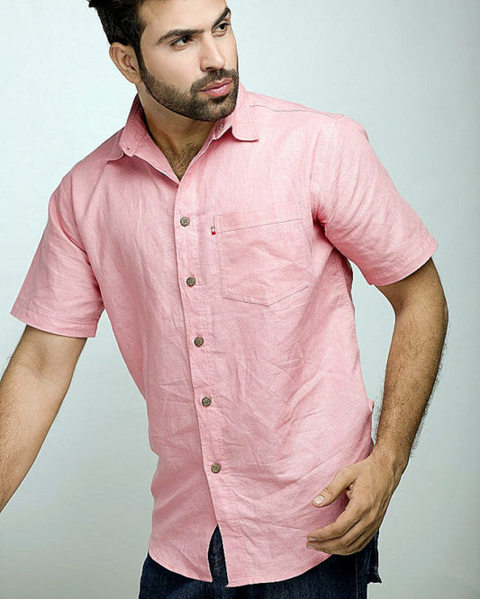 Coral Pink Irish Linen Shirt