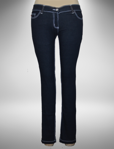 Dark Blue mid rise skinny jeans with white stitching