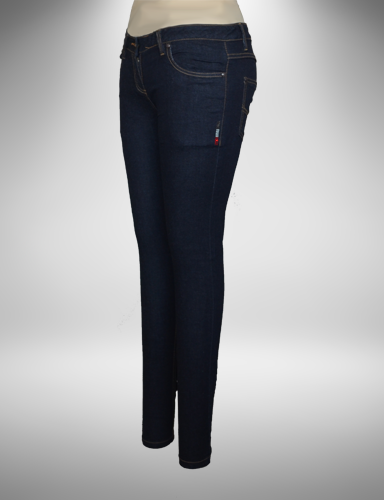 Blue Mid Rise Power Stretch Skinny Jeans with Gold Stitching