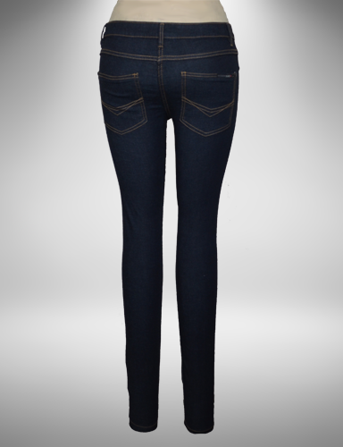 Blue Mid Rise Power Stretch Skinny Jeans with Gold Stitching