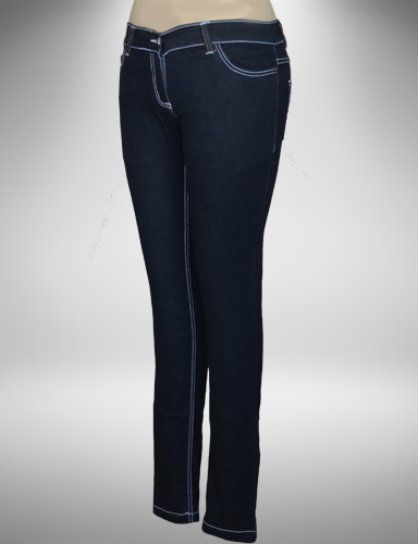 Dark Blue mid rise skinny jeans with white stitching