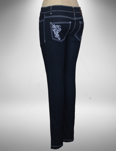 Dark Blue mid rise skinny jeans with white stitching