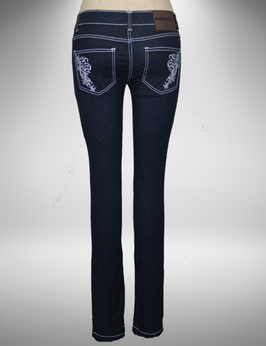 Dark Blue mid rise skinny jeans with white stitching