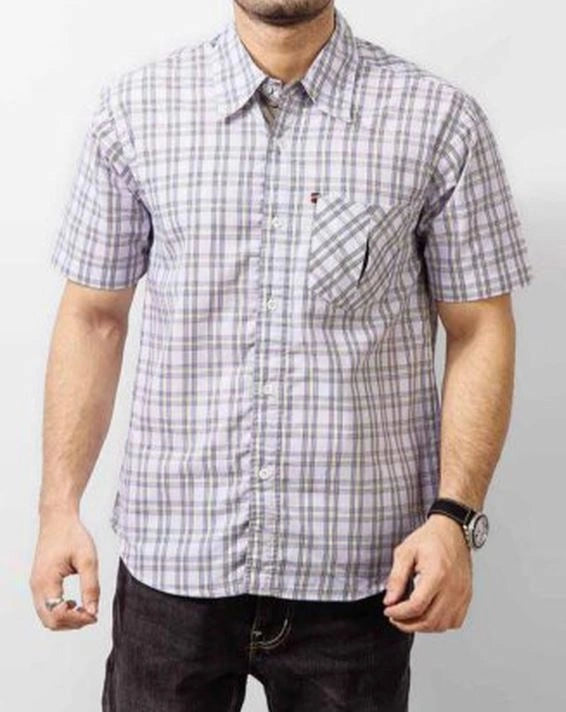 White Cotton Yarn Dyed Plaid Shirt