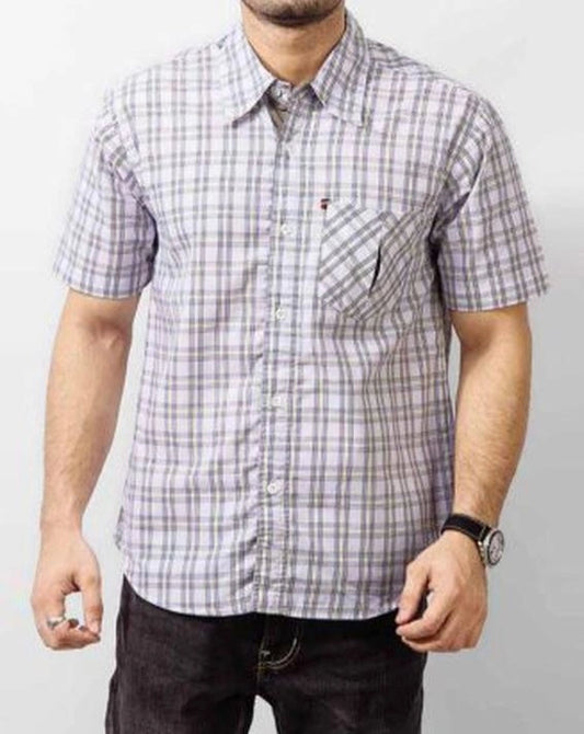 White Cotton Yarn Dyed Plaid Shirt