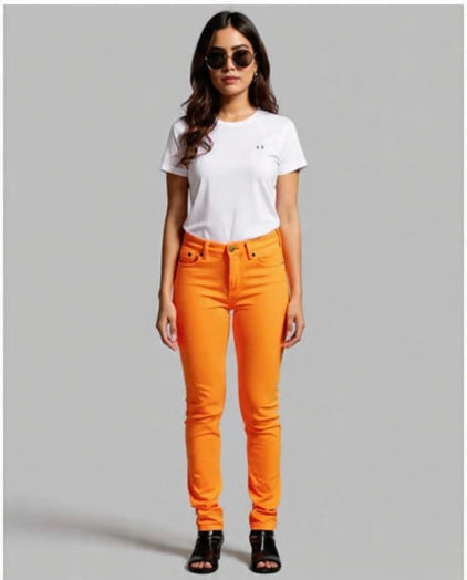 Orange Coloured mid-rise Skinny Jeans