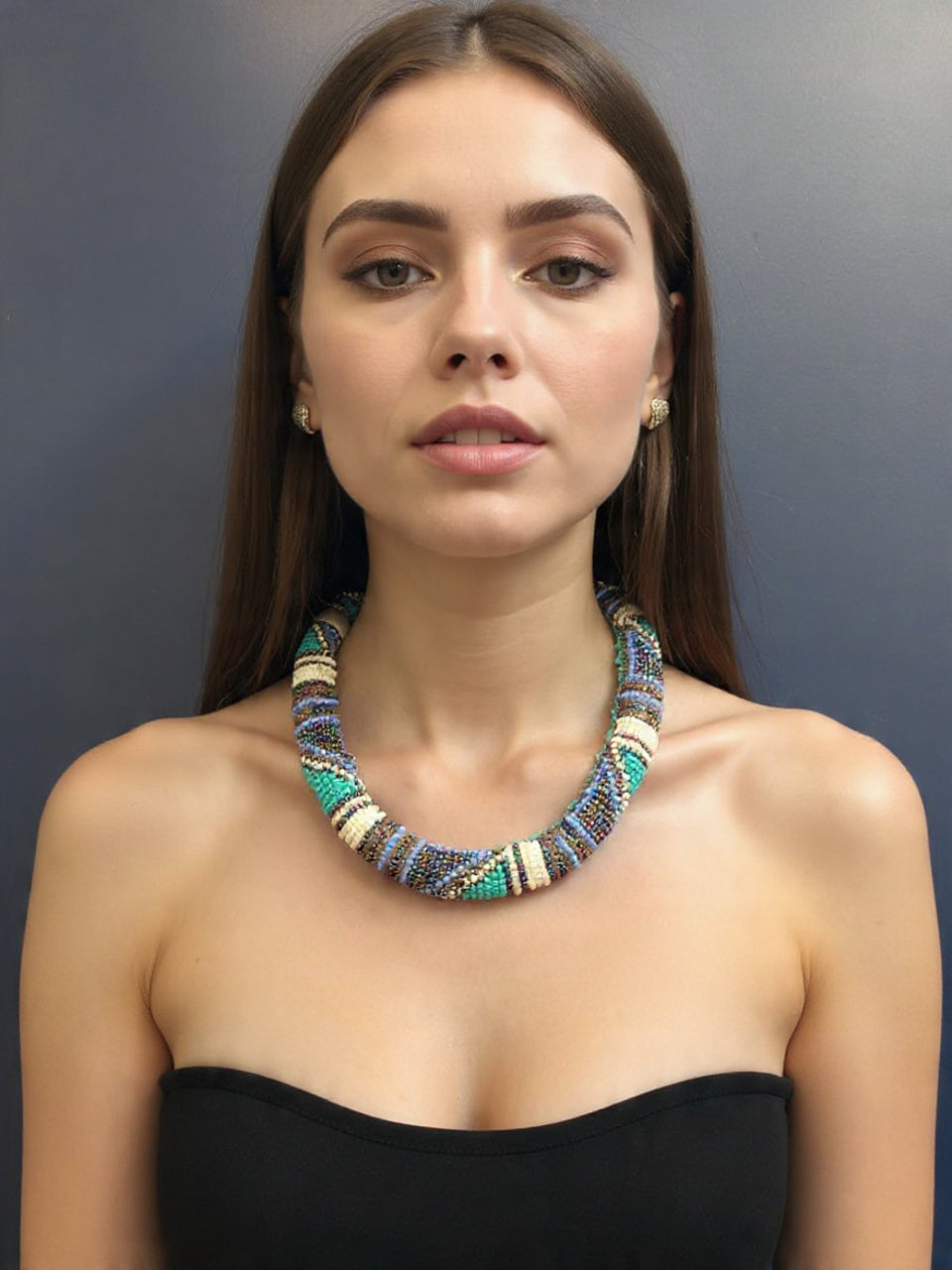 Hand made beaded neck ornament - Turquoise