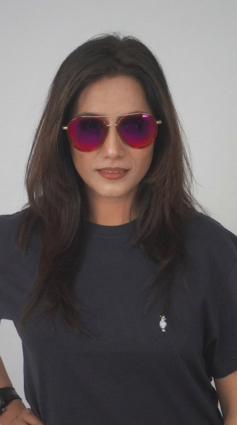 Unisex Aviator Sunglasses With Polarized Red Mirored Lens