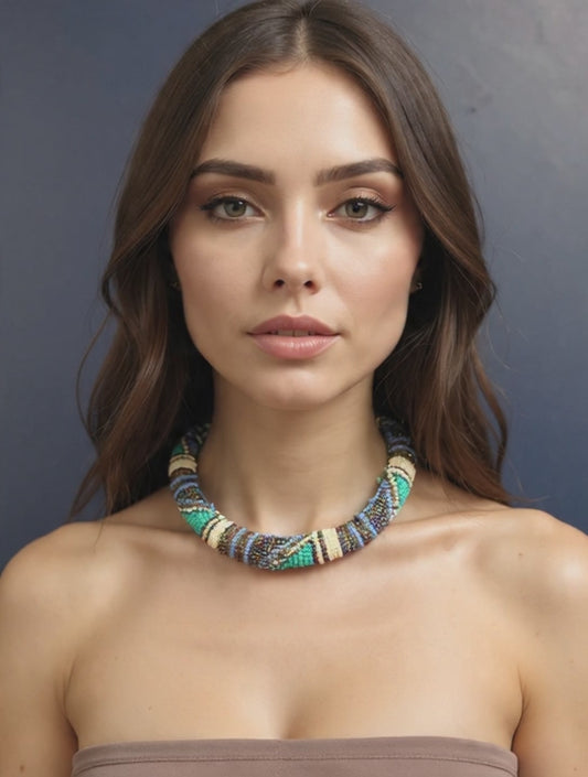 Hand made beaded neck ornament - Turquoise