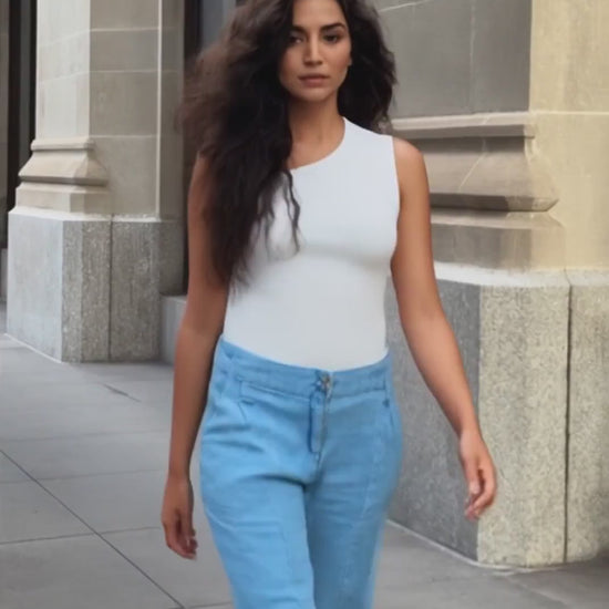 Retro Style Mid Blue Wide Bottom Jeans