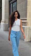 Retro Style Mid Blue Wide Bottom Jeans