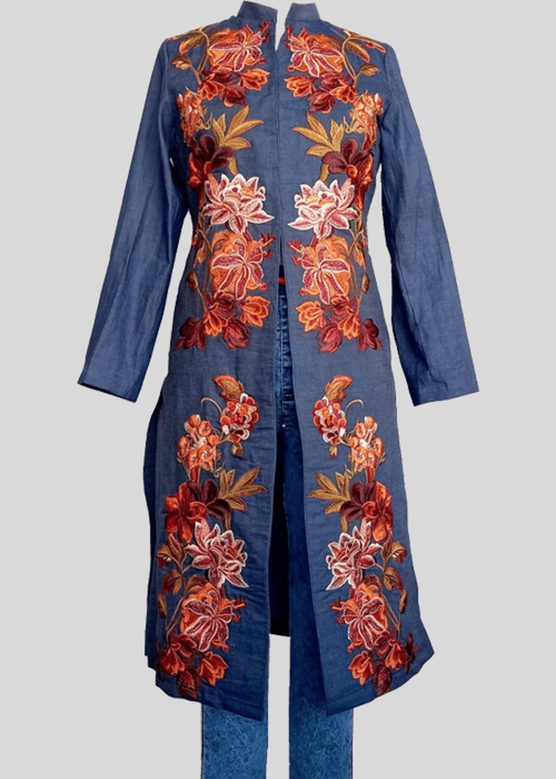 Denim  dress with floral embroidery 