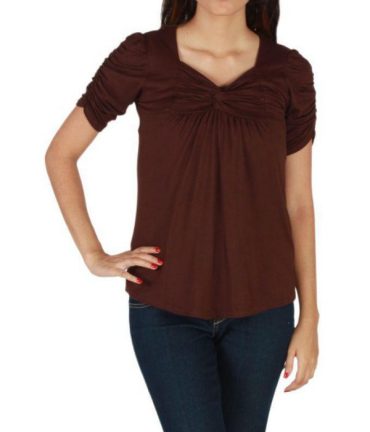 BROWN COTTON TUNIC WITH PLEATS ON FRONT