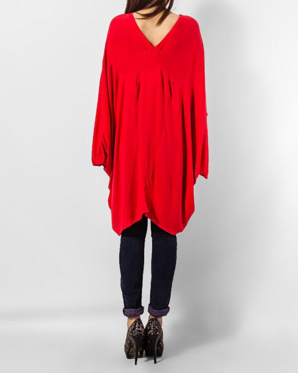 Women’s Red Cotton V Neck Stylish Penguin Tunic.