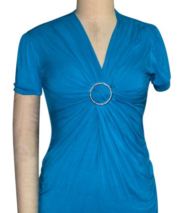 Blue knitted short sleeve fashion cross over top
