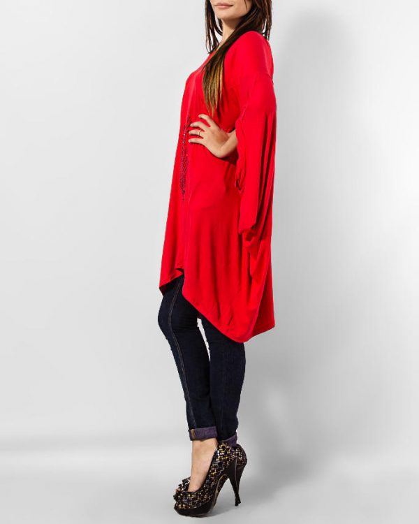 Women’s Red Cotton V Neck Stylish Penguin Tunic.